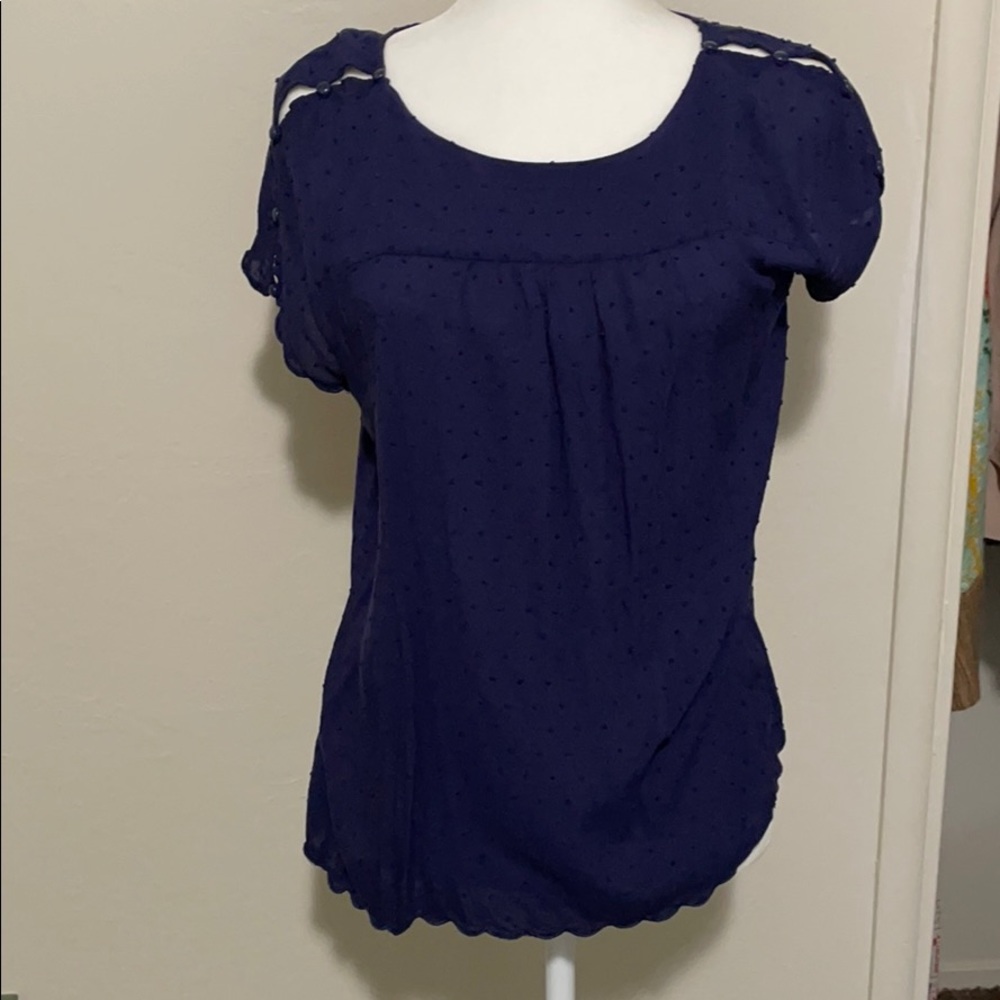 Never worn scalloped Dark Navy blue blouse